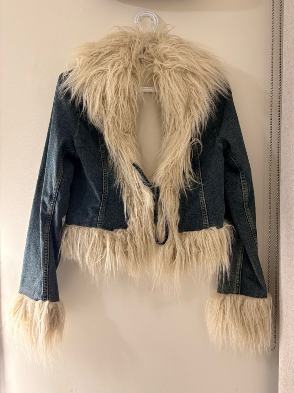 90s/Y2K Faux Fur Trim Afghan Denim Jacket